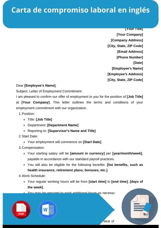 ejemplo de carta de compromiso laboral en ingles