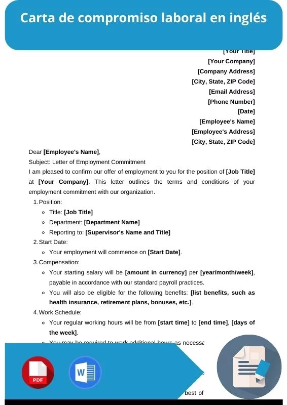 ejemplo de carta de compromiso laboral en ingles
