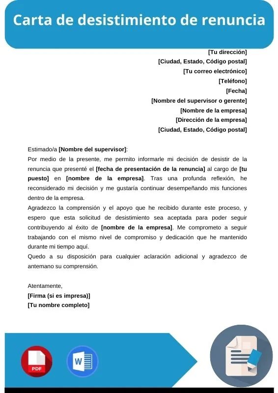 ejemplo de carta de desistimiento de renuncia