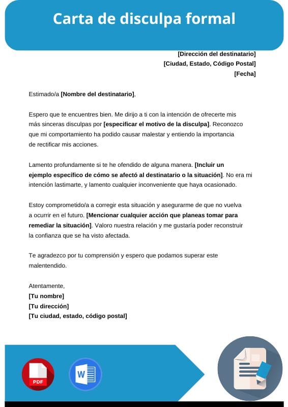 ejemplo de carta de disculpa formal