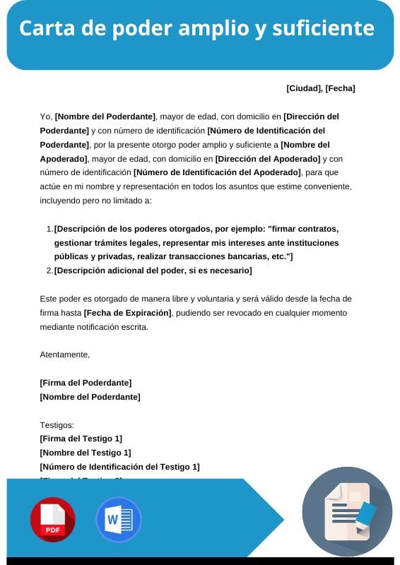 ejemplo de carta de poder amplio y suficiente
