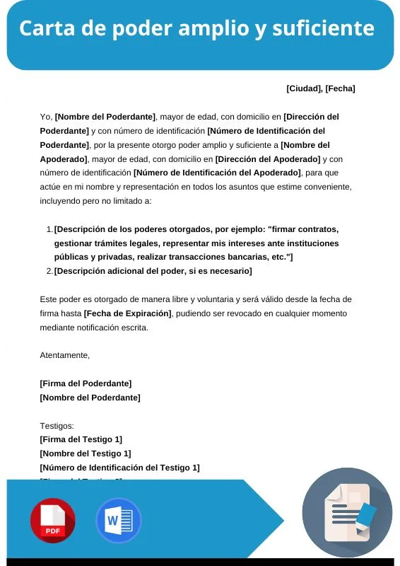 ejemplo de carta de poder amplio y suficiente