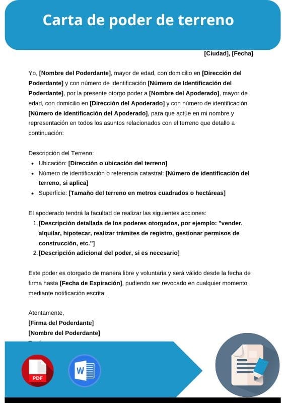 ejemplo de carta de poder de terreno