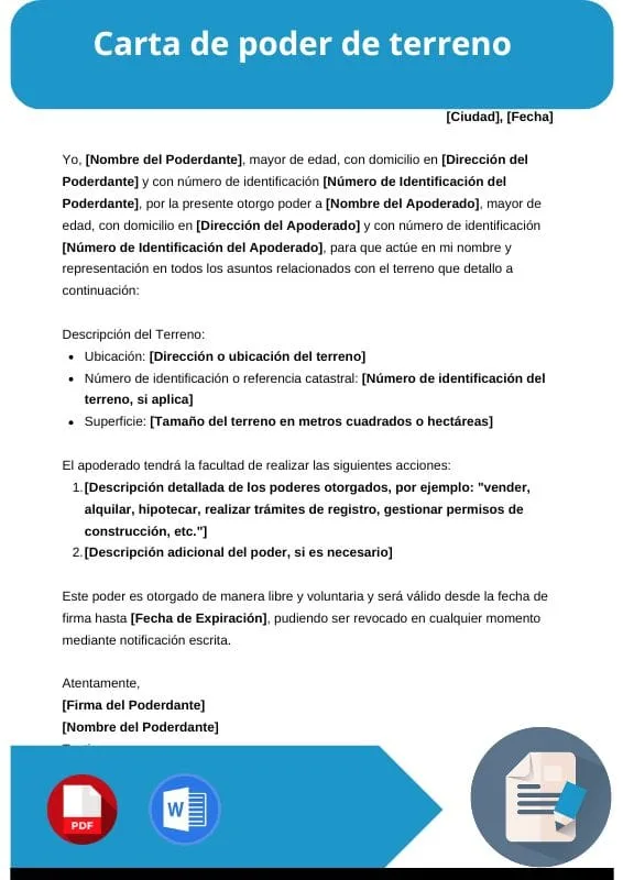 ejemplo de carta de poder de terreno