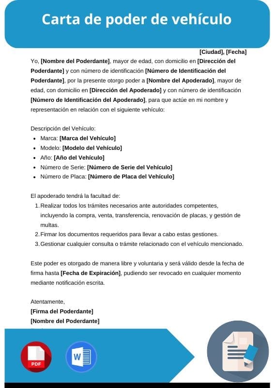 ejemplo de carta de poder de vehiculo