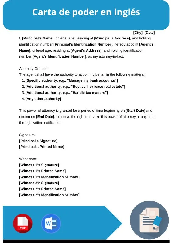 ejemplo de carta de poder en ingles