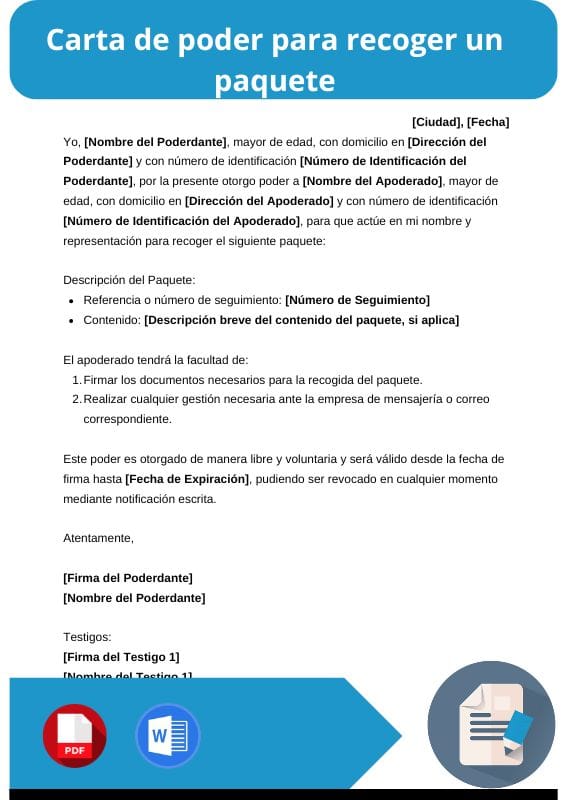 ejemplo de carta de poder para recoger un paquete