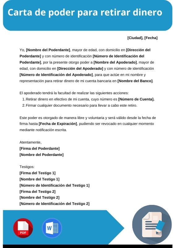 ejemplo de carta de poder para retirar dinero