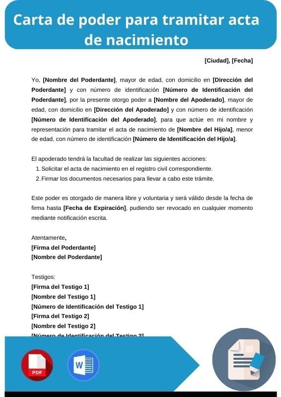 ejemplo de carta de poder para tramitar acta de nacimiento