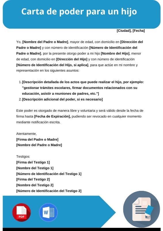 ejemplo de carta de poder para un hijo