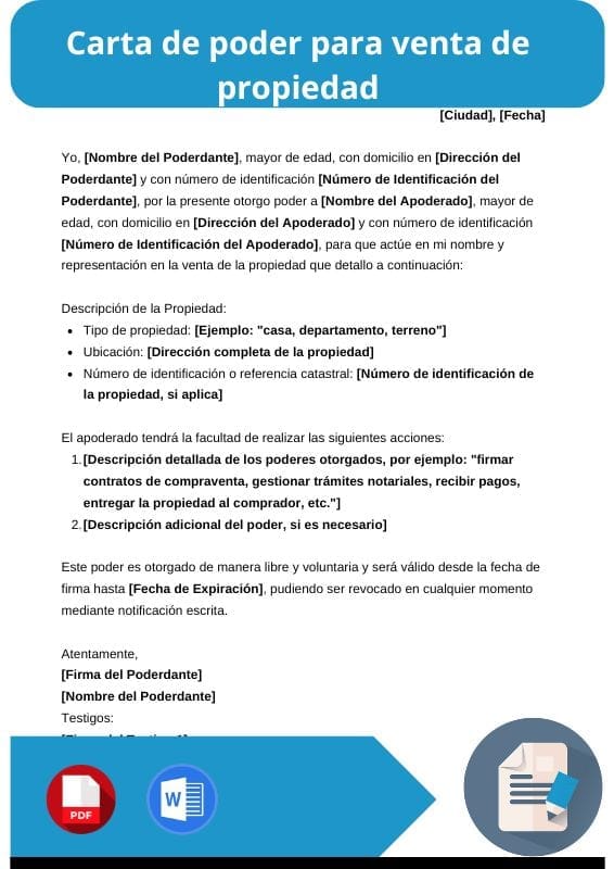 ejemplo de carta de poder para venta de propiedad