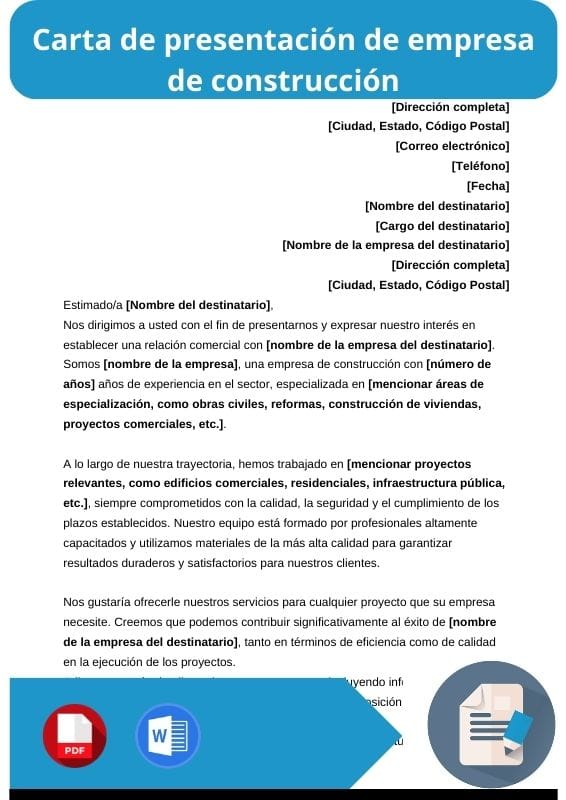 ejemplo de carta de presentacion de empresa de construccion