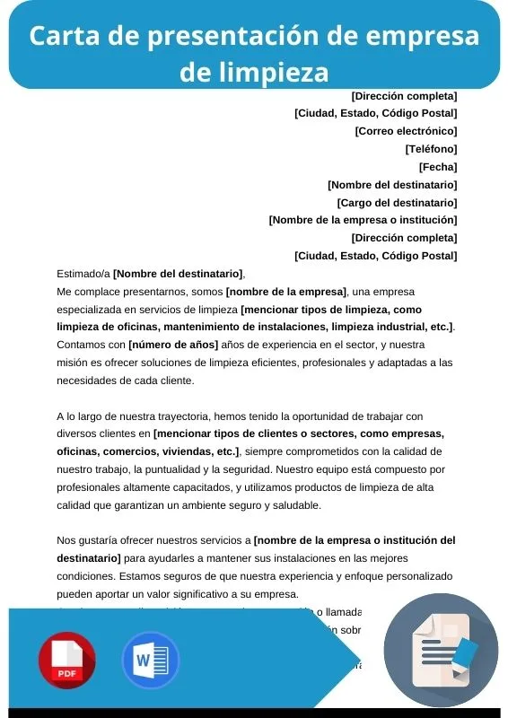 ejemplo de carta de presentacion de empresa de limpieza