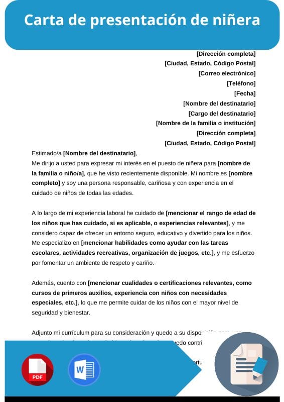 carta de cuidadora de ninos