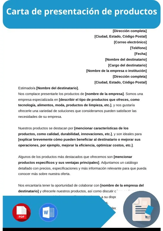 ejemplo de carta de presentacion de productos
