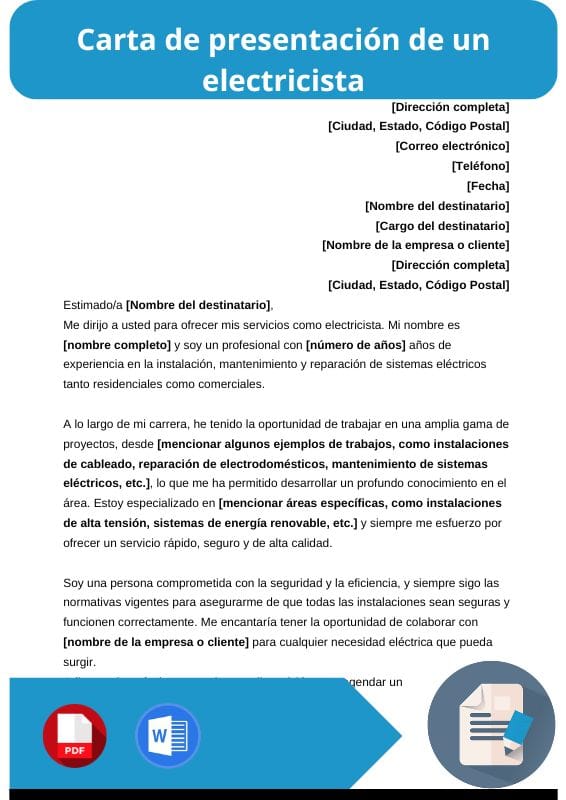 ejemplo de carta de presentacion de un electricista