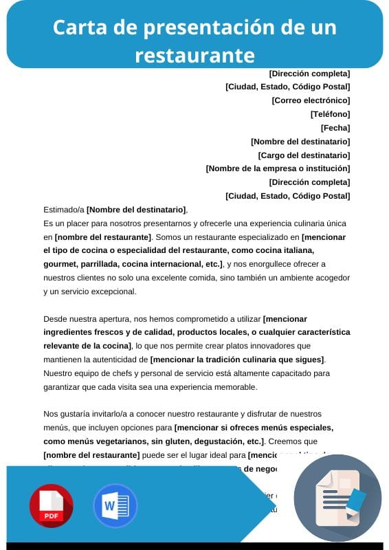 ejemplo de carta de presentacion de un restaurante