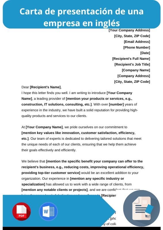 ejemplo de carta de presentacion de una empresa en ingles