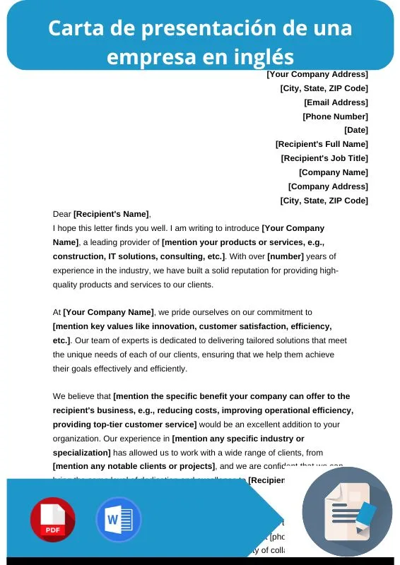 ejemplo de carta de presentacion de una empresa en ingles