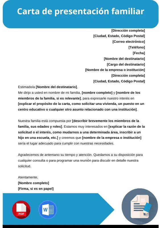 ejemplo de carta de presentacion familiar