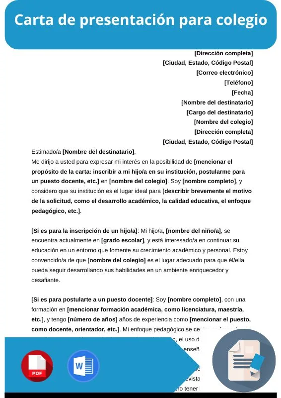 ejemplo de carta de presentacion para colegio