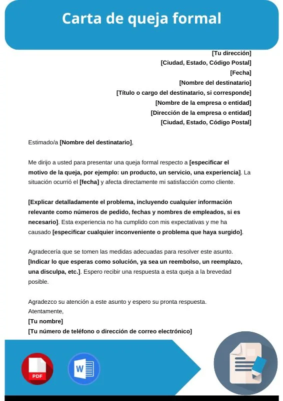 ejemplo de carta de queja formal