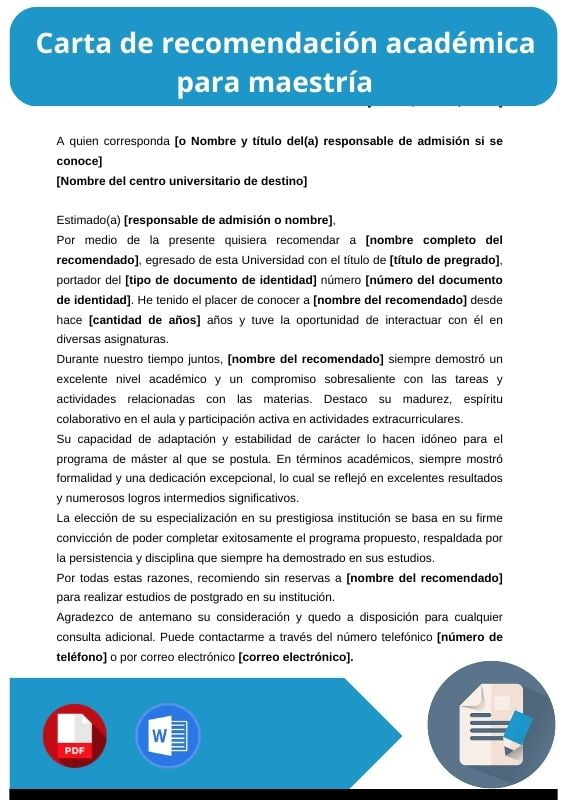 ejemplo de carta de recomendacion academica para maestria