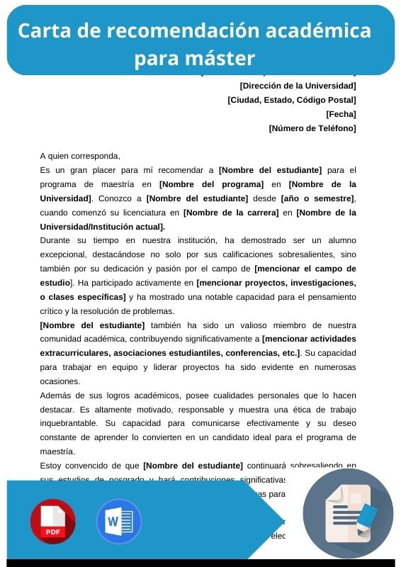 ejemplo de carta de recomendacion academica para master