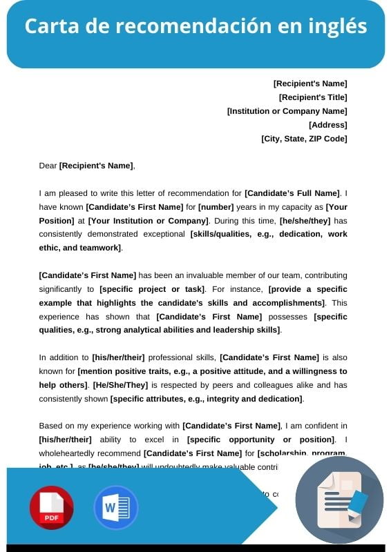 ejemplo de carta de recomendacion en ingles