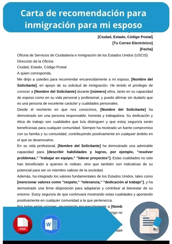 ejemplo de carta de recomendacion para inmigracion para mi esposo