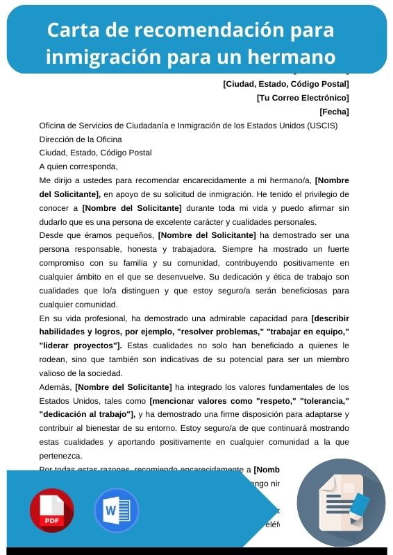 ejemplo de carta de recomendacion para inmigracion para un hermano