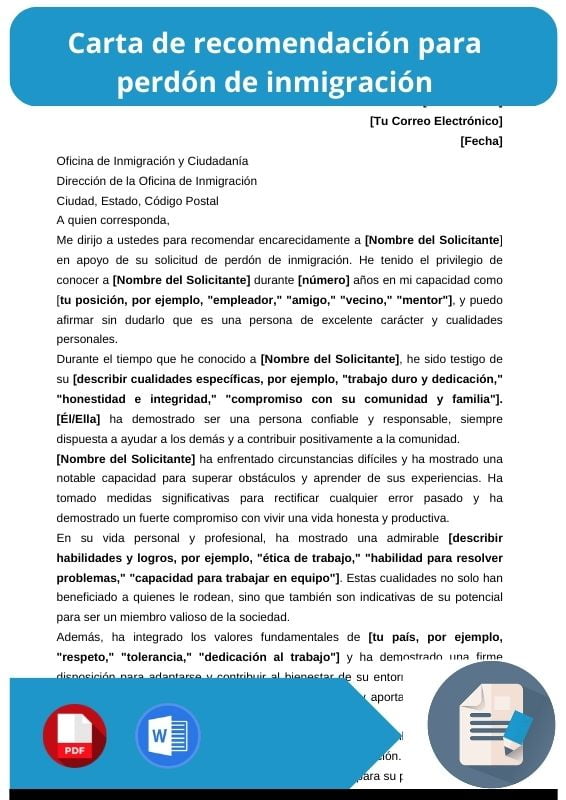 ejemplo de carta de recomendacion para perdon de inmigracion