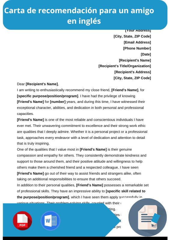 ejemplo de carta de recomendacion para un amigo en ingles