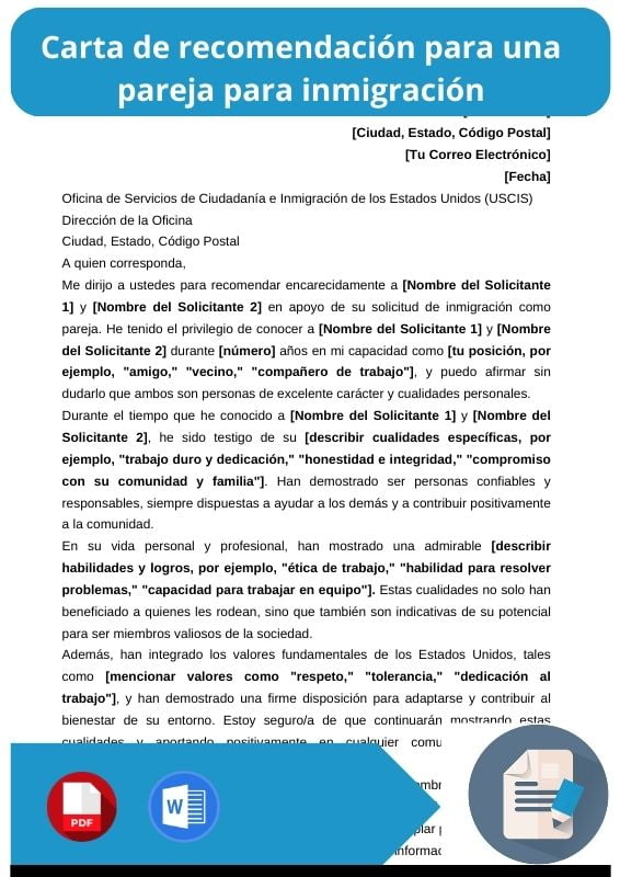 ejemplo de carta de recomendacion para una pareja para inmigracion