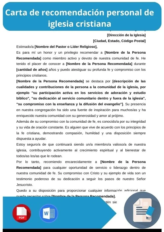 ejemplo de carta de recomendacion iglesia cristiana