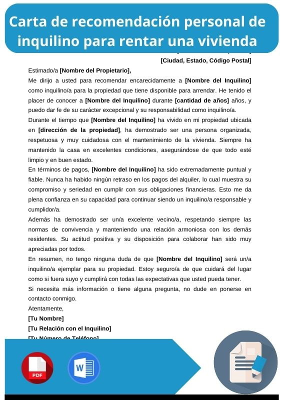 ejemplo de carta de recomendacion personal de inquilino para rentar una vivienda