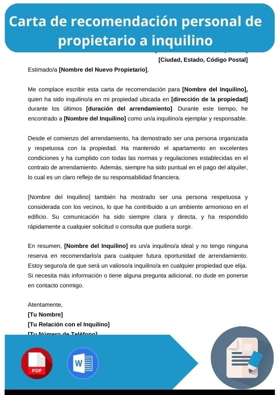 ejemplo de carta de recomendacion personal de propietario a inquilino