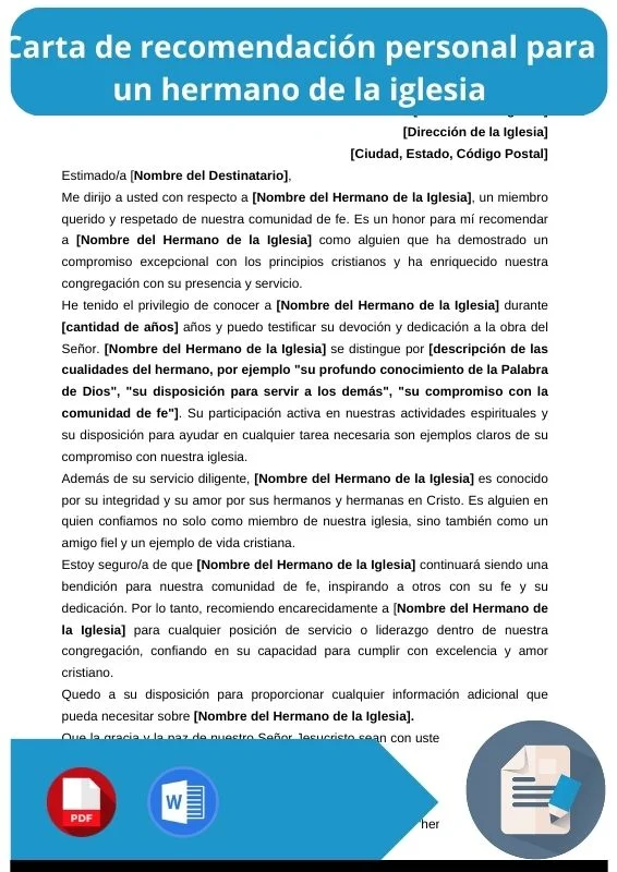 ejemplo de carta de recomendacion para un hermano de la iglesia