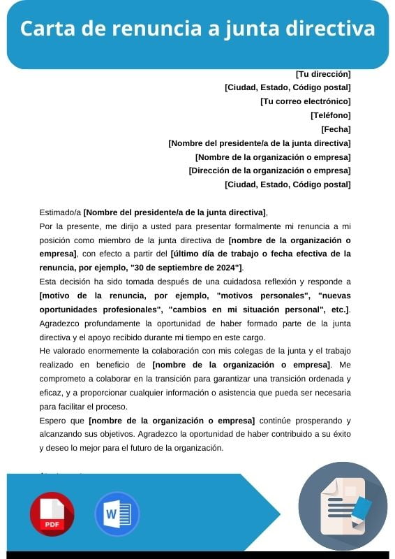 ejemplo de carta de renuncia a junta directiva