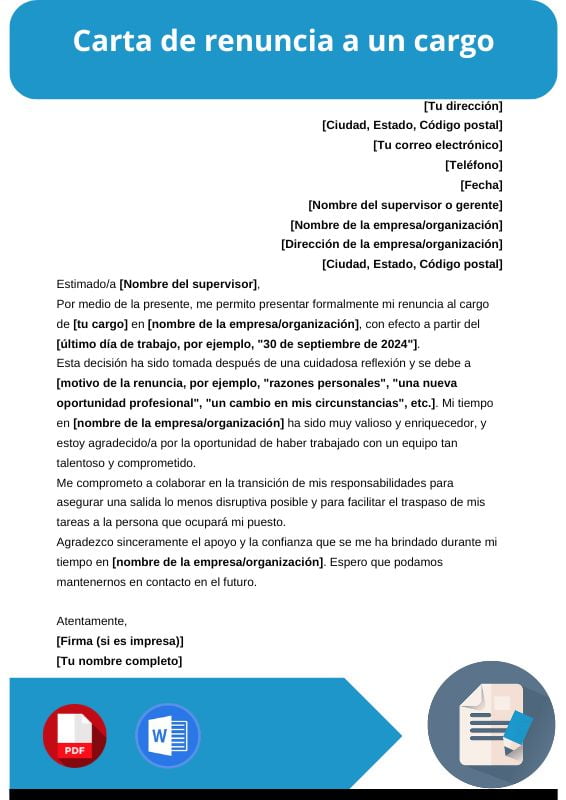 ejemplo de carta de renuncia a un cargo