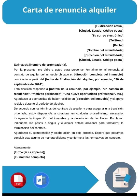 ejemplo de carta de renuncia alquiler