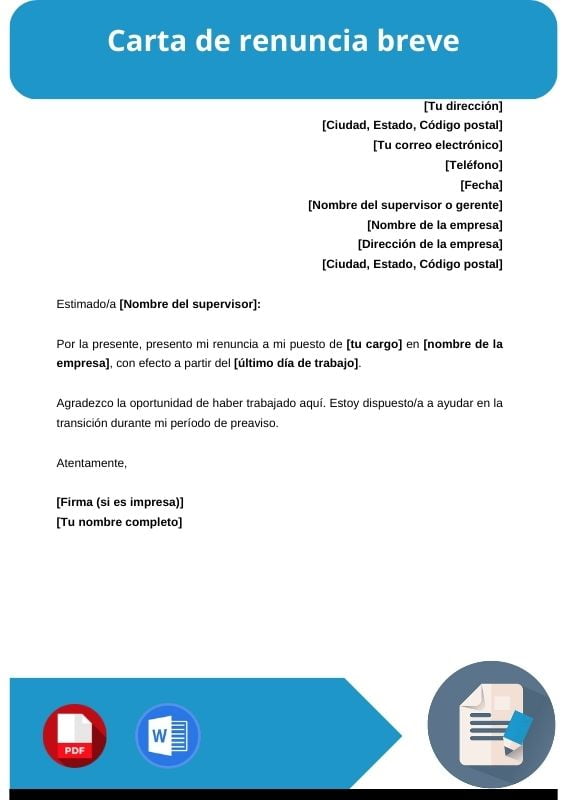ejemplo de carta de renuncia breve