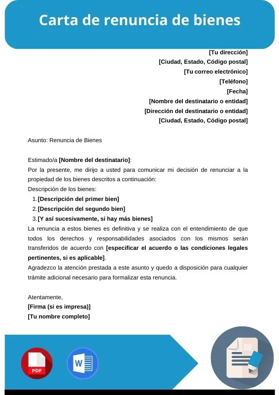 ejemplo de carta de renuncia de bienes