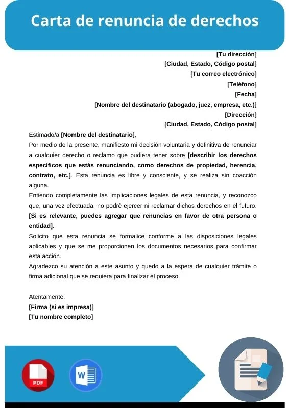 ejemplo de carta de renuncia de derechos
