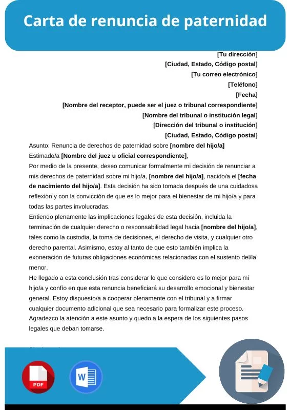 ejemplo de carta de renuncia de paternidad