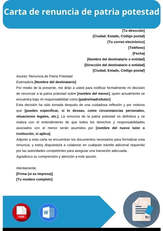 ejemplo de carta de renuncia de patria potestad