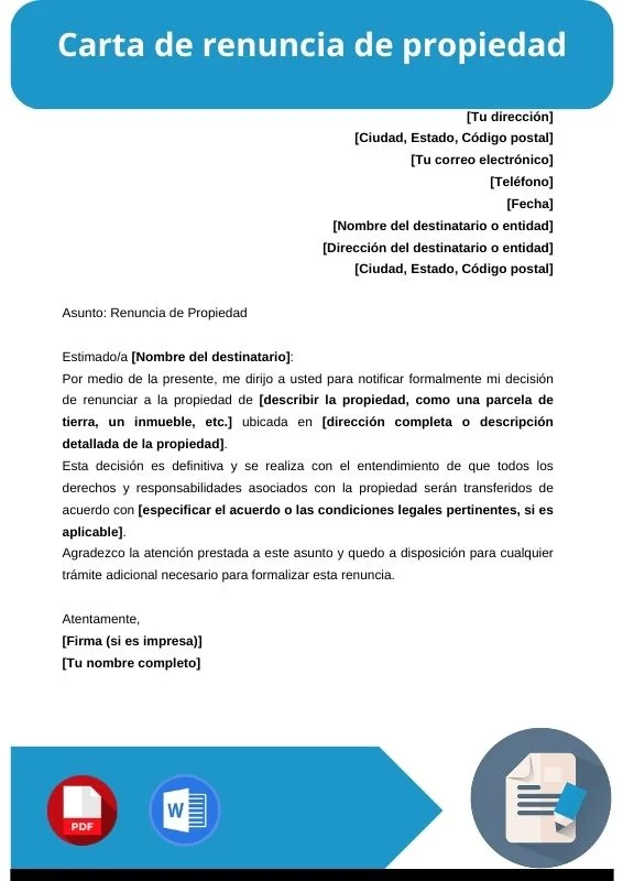 ejemplo de carta de renuncia de propiedad