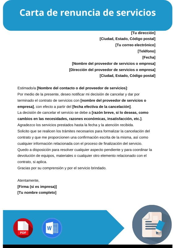 ejemplo de carta de renuncia de servicios
