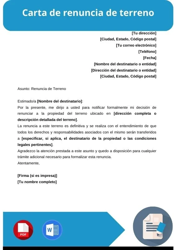 ejemplo de carta de renuncia de terreno