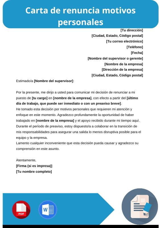 ejemplos de carta de renuncia motivos personales